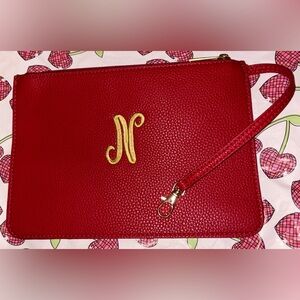 Red N initial Clutch with Purse Clip Attachment